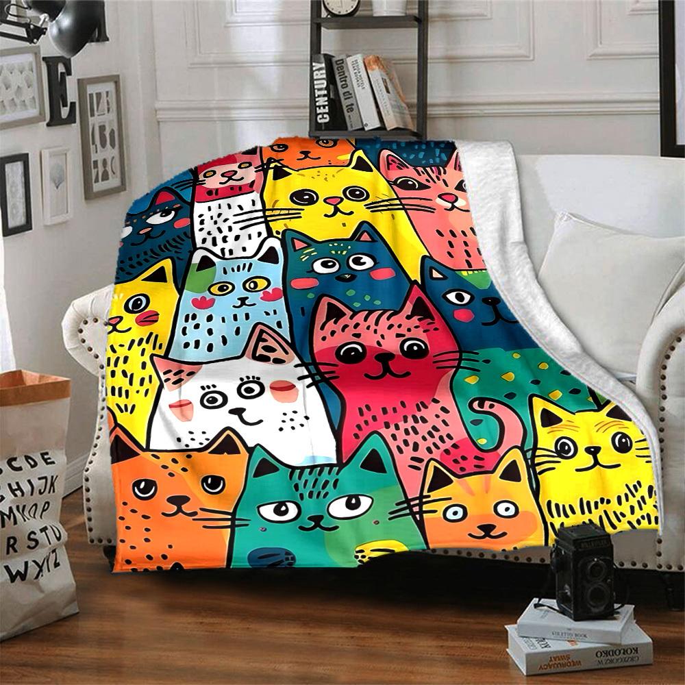 1pc Colorful Cats Blanket Warm, Cozy, And Soft, Suitable for Sofas, Beds, Cars, And Office Use.Perfect for Camping And Travel, Making It a Great Gift