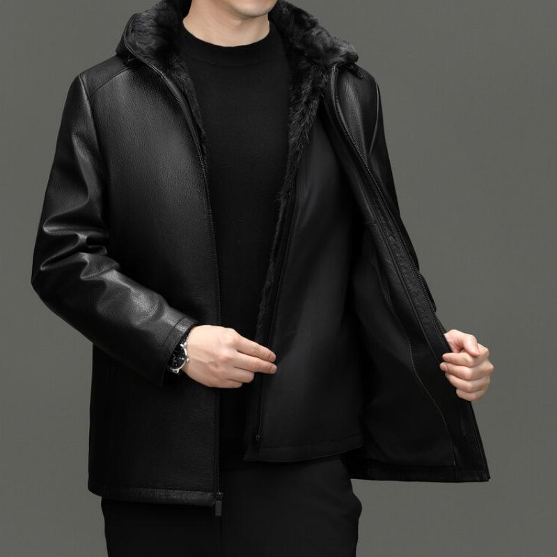 Goat Leather Leather Jacket Men's Detachable Mink Liner Leather Whole Mink Jacket Leather Leather Jacket
