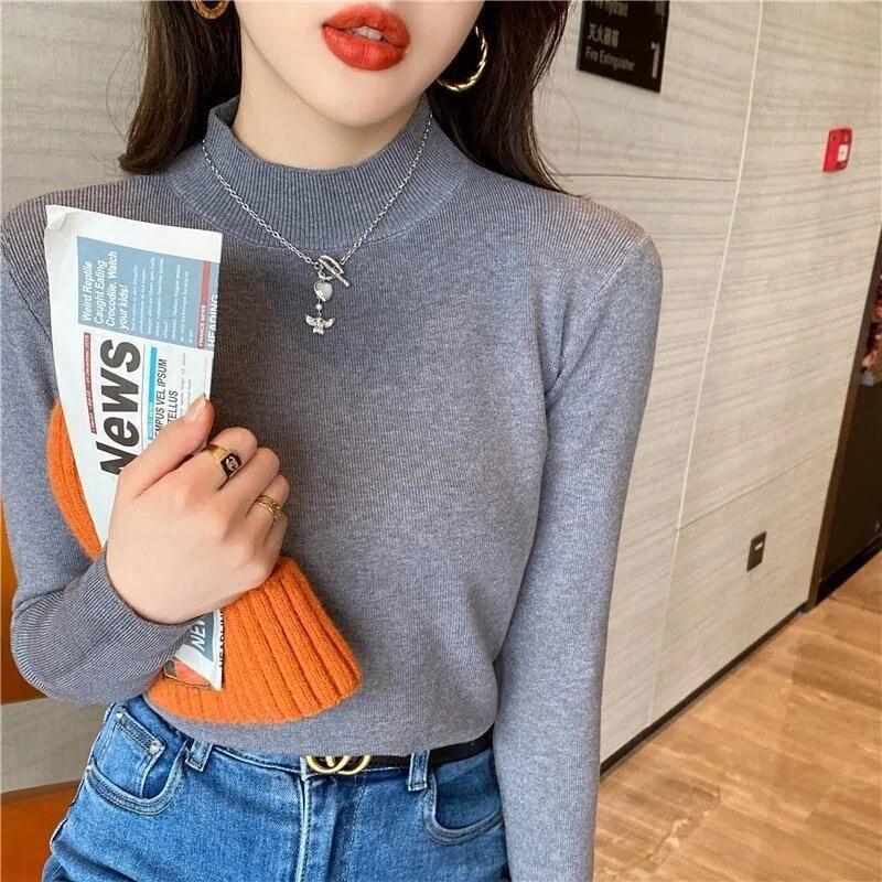 Sweaters Knitwear Pullover Women Autumn/Winter Half High Neck Versatile Foreigner Long Sleeve Sweater Pullover Female Top