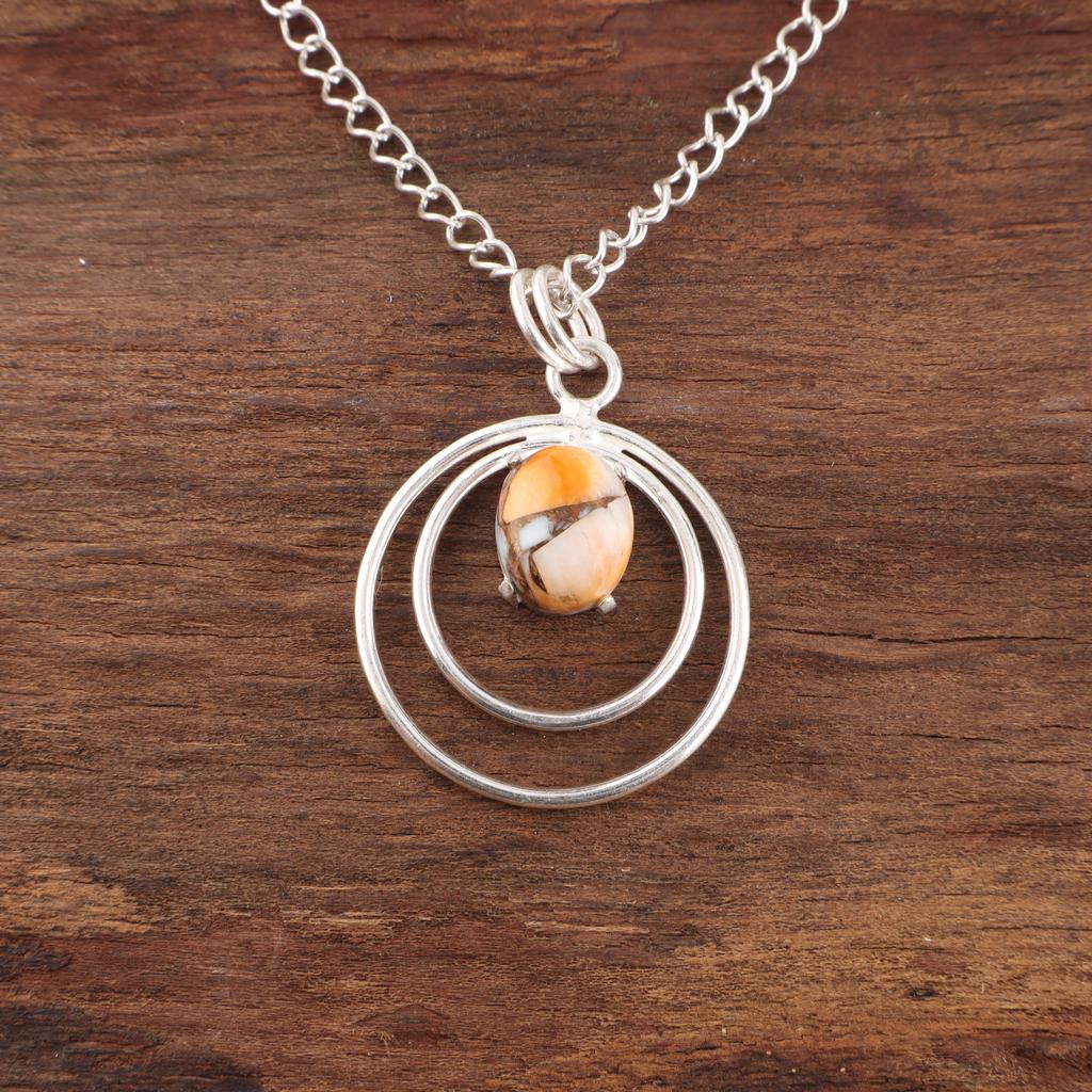 Pendentif en Argent Sterling Massif 925 Turquoise Cuivre Orange, Bijou Pendentif Pierre Précieuse Fait Main, Pendentif de Créateur Pour Elle