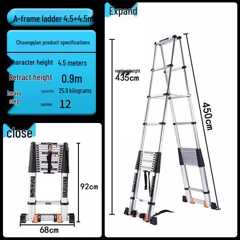 Aluminum Alloy Telescopic Folding Extension Ladder, Multifunctional A-Frame Design, Portable & Thickened for Engineering Use, Free Shipping