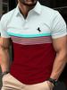 Printed Design – Not Textured Men's Color-Block Striped Short-Sleeve Golf Shirt with Lapel, Casual Style Slightly Stretch Regular Fit Summer Top,