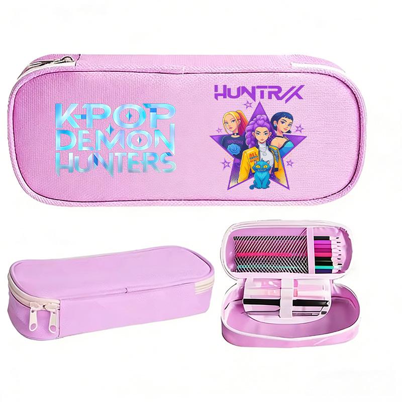 K-pop Demon Hunter Girl Group Pencil Case - Korean Style, Multi-functional Oxford Cloth Stationery Box for Junior & High School Students