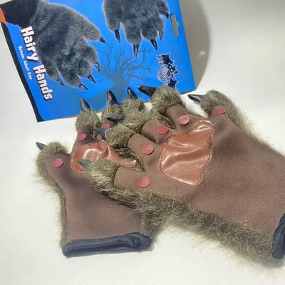 Werewolf Gloves Hairy Hands Stage Performance Props Make-up Clothes Accessories Halloween Werewolf Decoration Cosplay Gloves