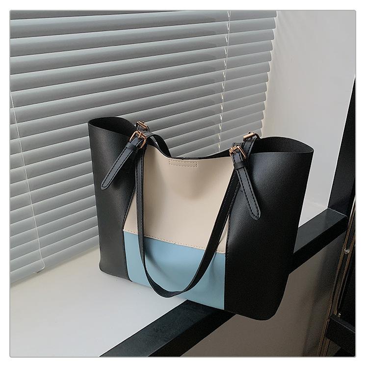Retro simple atmosphere women's summer new large-capacity splicing shoulder portable tote bag