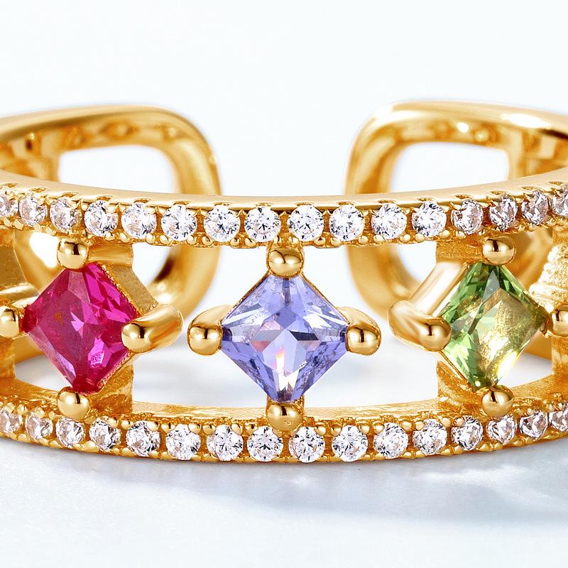 European & American Style S925 Silver Colored Zircon Double-Opening Square Ring - Light Luxury Retro Design