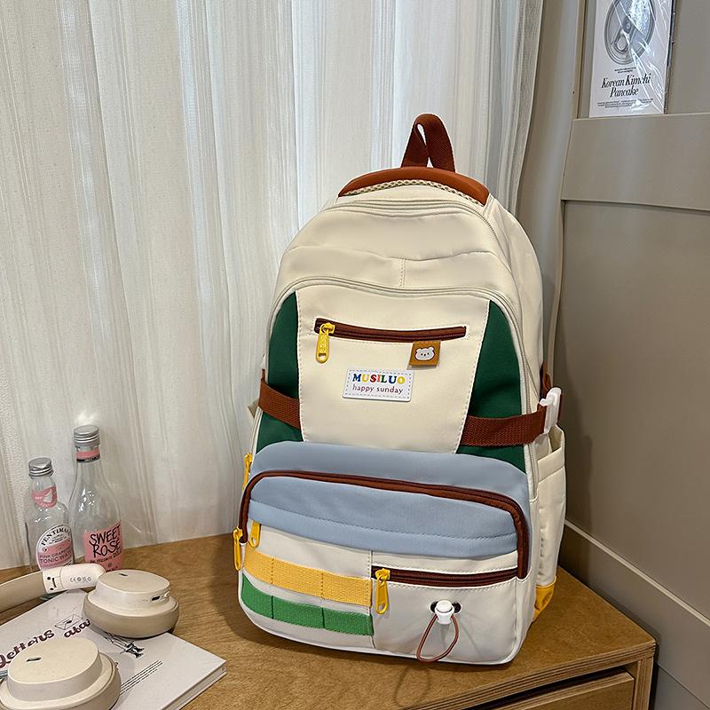 Schoolbag niche design high value large capacity backpack Japanese cute splicing contrasting color backpack junior high school student schoolbag