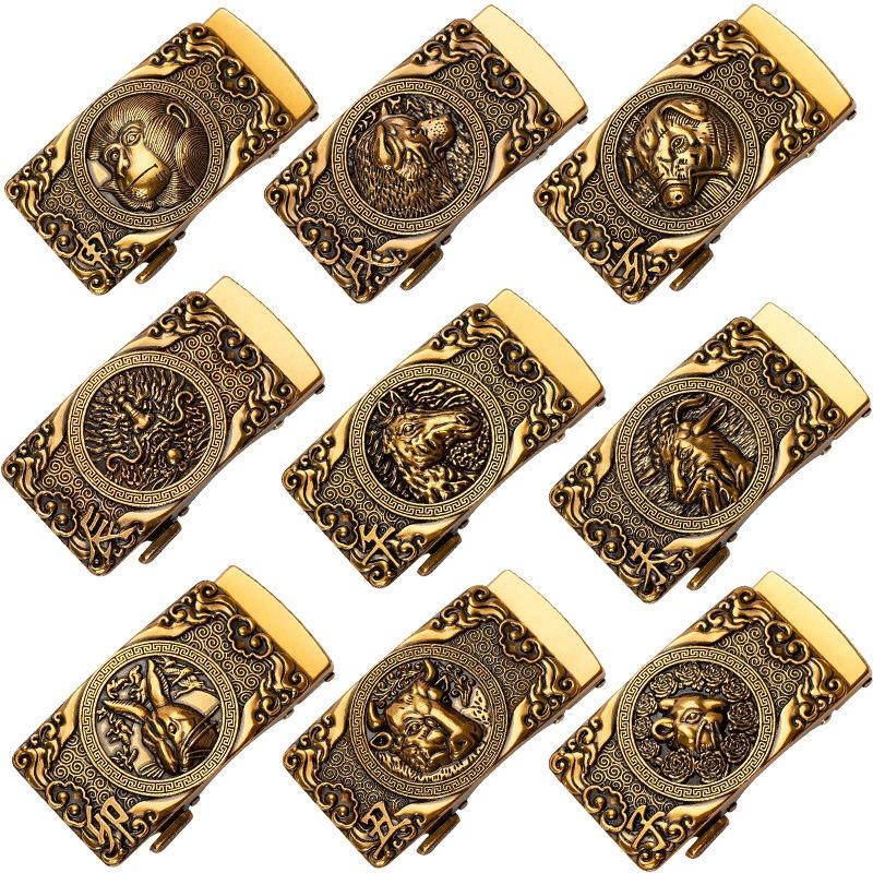 Zodiac Herren Automatik Gürtelschnalle Personalisiert Retro Kupfer 40cm Automatische Zinklegierung Gürtelschnalle