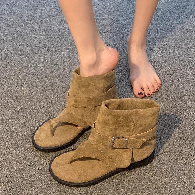 Französische Flip-Flops Damen Flachboden Cool Boots tragen 2025 neu Retro Flachboden Temperament Ärmelhose Kurze Stiefel