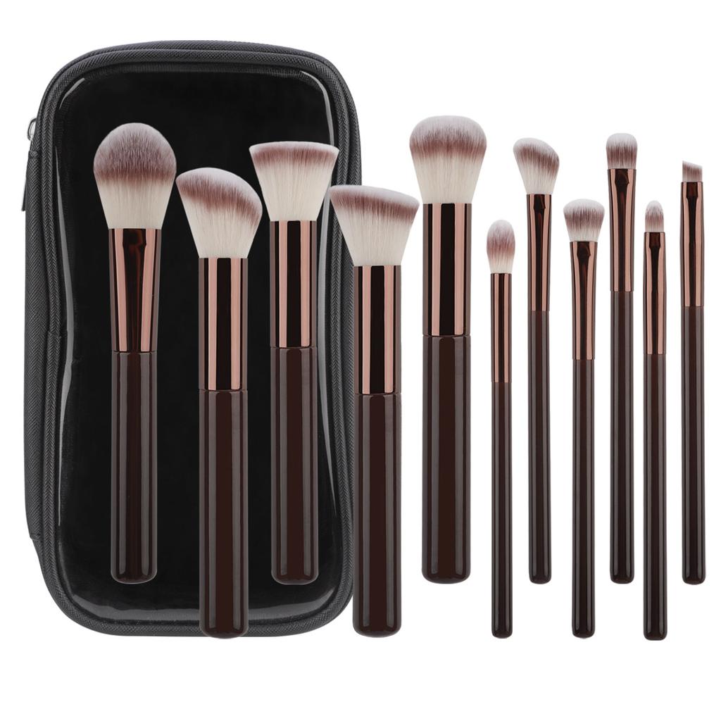 11Pcs Makeup Brush Aluminum Tube High-Quality Powder Blusher Brush Foundation Brush Facial Makeup Tools With Zipper Storage Bag
