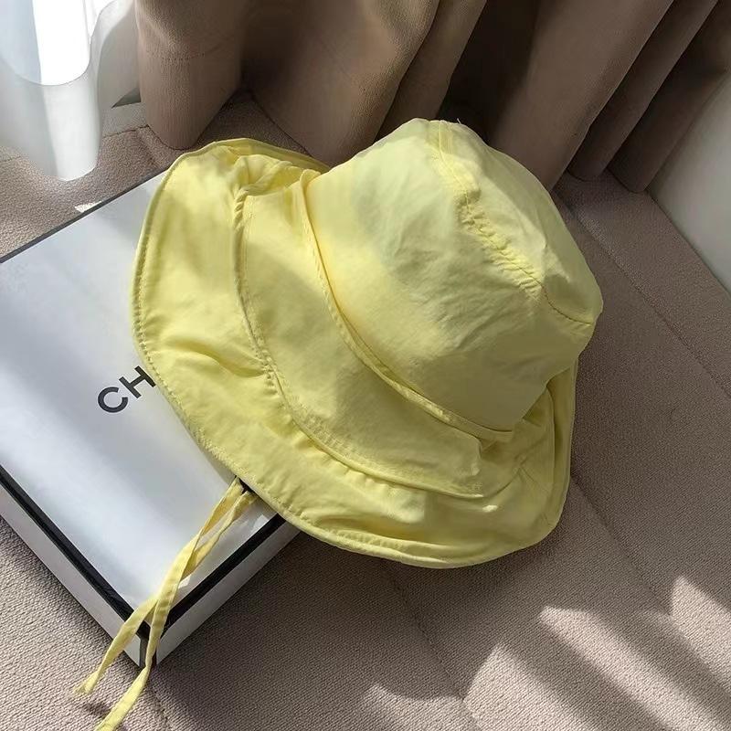 

Outdoor eaves foldable sunscreen hat vacation seaside beach sunshade dopamine sweet quick drying bucket hat women summer M（56-58cm） жовтий