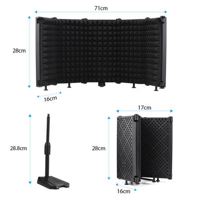 Schermo isolante per microfono pieghevole Riflettore in schiuma fonoassorbente per microfono a 5 pannelli con 3/8 pollici e 5/8