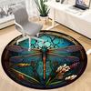 1PC Dragonfly StainedGlass Office Round Area Rug,  Mat Suitable ForOffice, Under Office Chairs Bedroom Living Room Home Decor, Room Deco