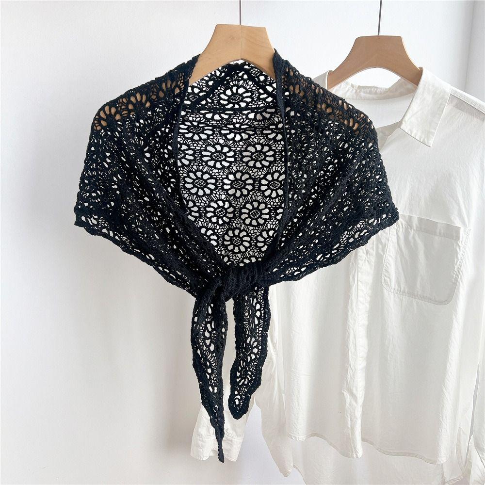 Fake Collar Hollow Out Lace Shawl White Crochet Flower Scarves Simple Knitted Triangle Scarf Women