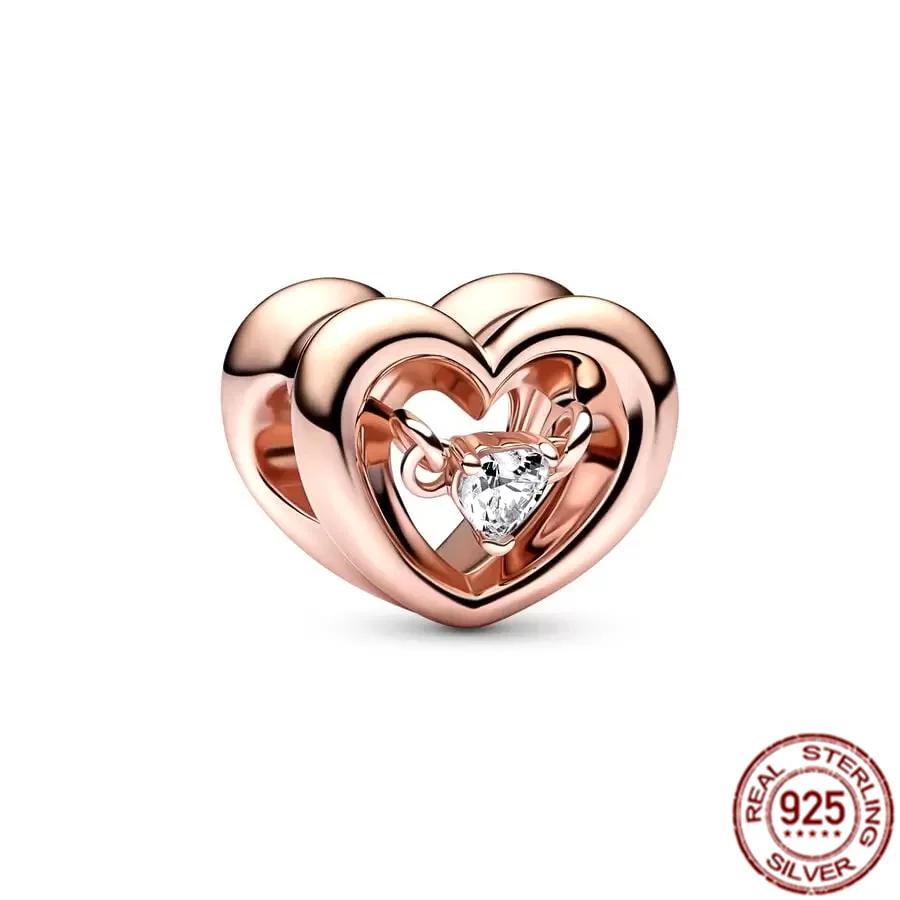 Original 925 Silver Rose Gold Charms Snowflake Heart Fish Earrings Beads For DIY Jewelry Necklace Bracelet Gift