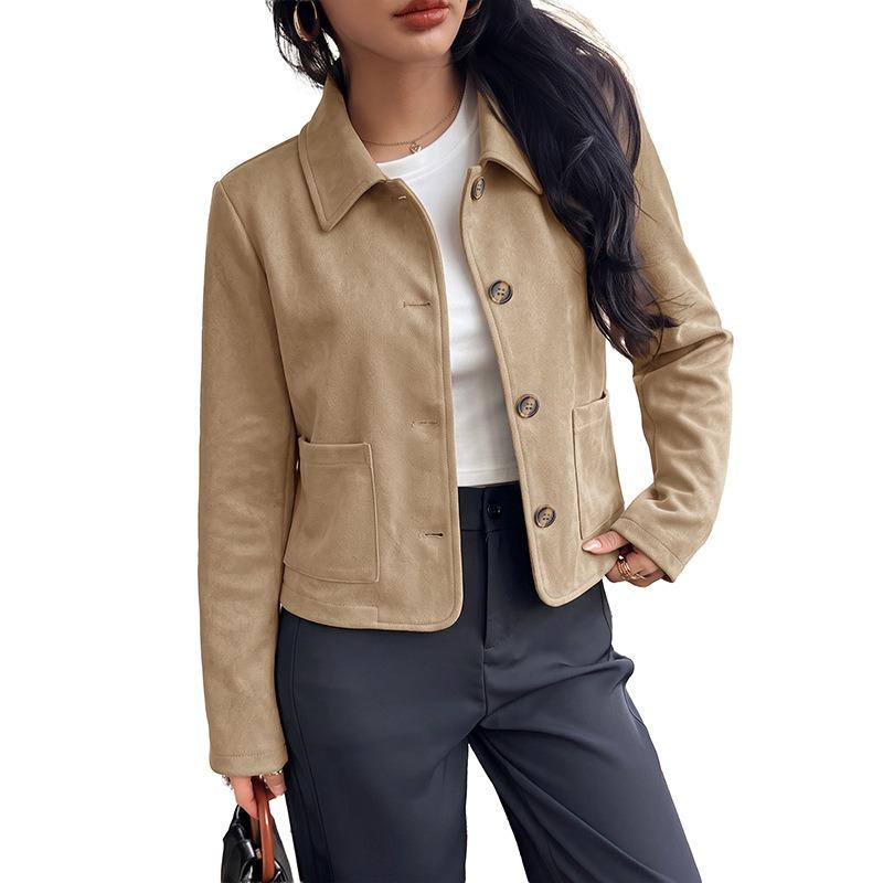 Women S Casual Loose Short Faux Suede Lapel Coat