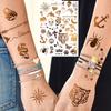 Golden Turtle Anchor Temporary Tattoo For Women Adult Realistic Compass Flower Fake Tattoo Sticker Washable Body Art Tatoo Decal