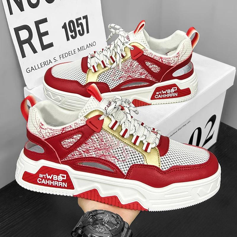 

2024 Новые весенне-осенние мужские повседневные сетчатые дышащие спортивные туфли Классические красные универсальные кеды размер 39-44 44 красный