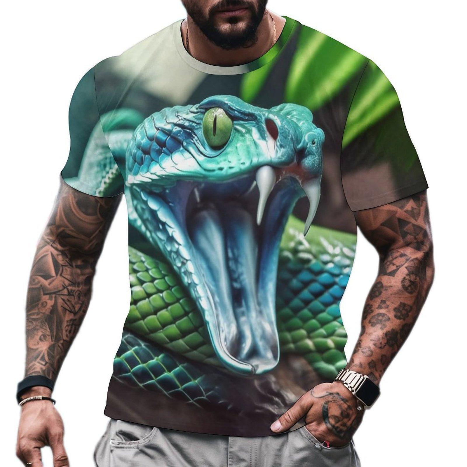 

Интересная мужская футболка с изображением животных змеи, цифровая печать 3D, повседневная футболка с круглым вырезом и коротким рукавом 2XL