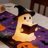 Literary Reading Ghost Decor Halloween Figurine with LED Light, Resin Witch Hat Statue Decorative Guitar/Book, Cute Luminous Sculpture for Home