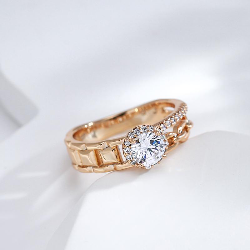 New Rose Gold Color Bride Wedding Ring Fashion Natural Zircon Crystal Rings For Women Modern Party Daily Jewelry