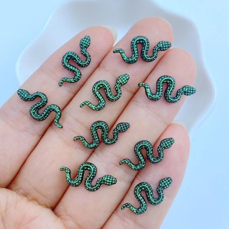 50Pcs New Cute Resin 8*17Mm Mini Shiny Little Snake Series Flat Back Manicure Parts Embellishments For Hair Bows Accessories