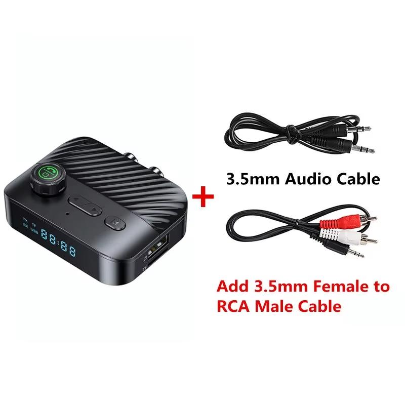 Bluetooth Audio Transmitter Receiver 2-In-1 BT5.3 Stereo USB Flash Drive 3.5mm Aux Jack RCA Wireless Hands-Free Calling Music