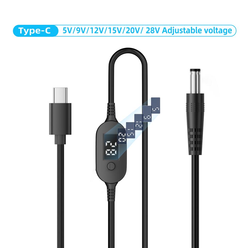USB C auf DC Stromkabel 140W Typ C auf 5V 9V 12V 15V 20V 28V Einstellbarer Spannungsadapter Anschlusskabel für Laptop Router