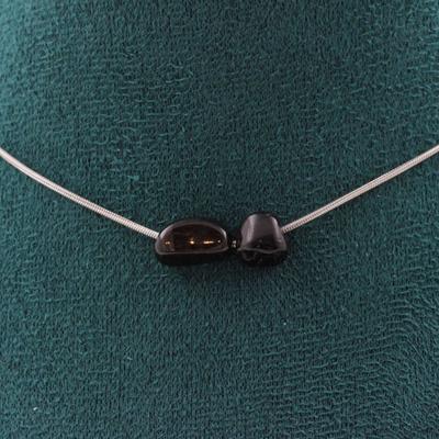 Πέτρες και Ορυκτά. Κολιέ 2 χάντρες Υπερσθενίου Αιγύπτου. Αλυσίδα από ανοξείδωτο ατσάλι Κολιέ γυναικείο, ανδρικό. Προσαρμόσιμο μέγεθος