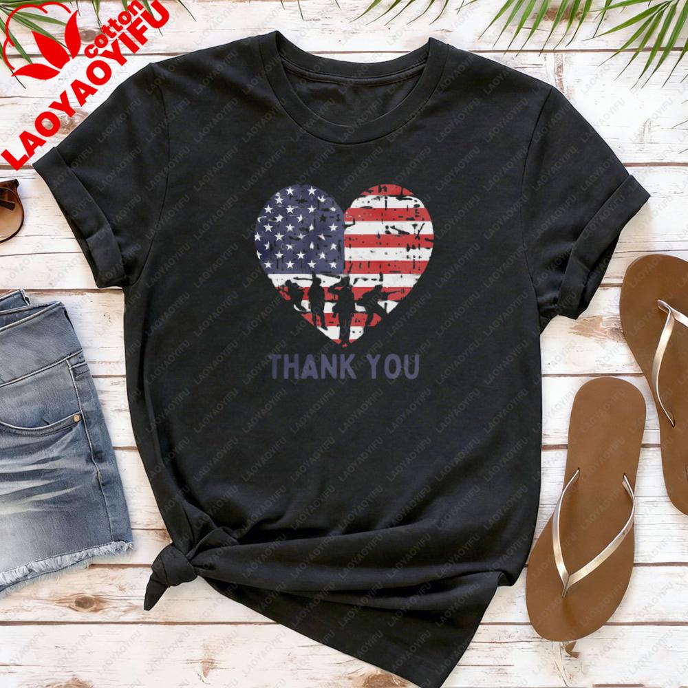 Memorial Day Shirt Thank You Shir Patriotic American Flag Tops Women Shortsleeved Clothes Army Tees Heart Memorial Day Tops