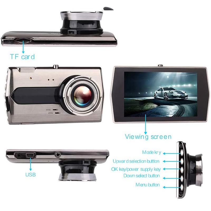 4.0 İnç 1080P Sürüş Kaydedici Full HD Gece Görüş Hareket Dedektörü Video Kamera Su Geçirmez Kamera Park Modu Çarpışma Algılama Özellikli Araba DVR'ı