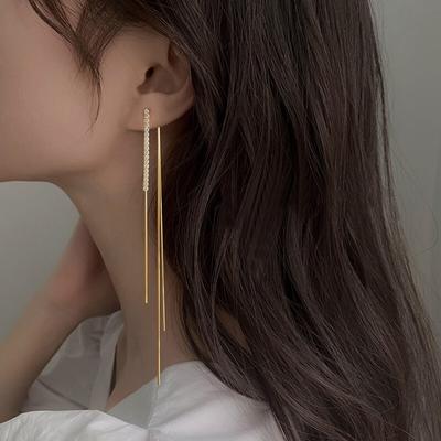925 Sterling Silver Long Tassel Chain Earrings for Women Cubic Zircon Ear Line Dangle Earrings Party Jewelry  New