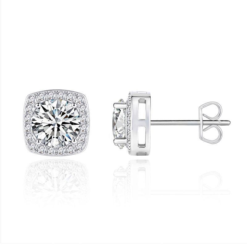 Elegant 1-Carat Moissanite Gypsophila Pure Silver Earrings – Light Luxury Square Design 925 Silver