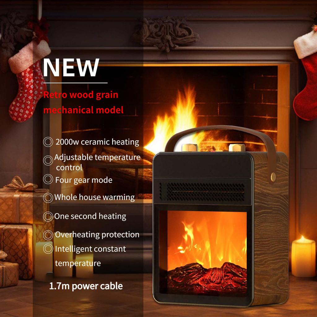 Graphene Fireplace Heating Machine Portable Household Electric Heater Simulated Flame Warm Air Blower