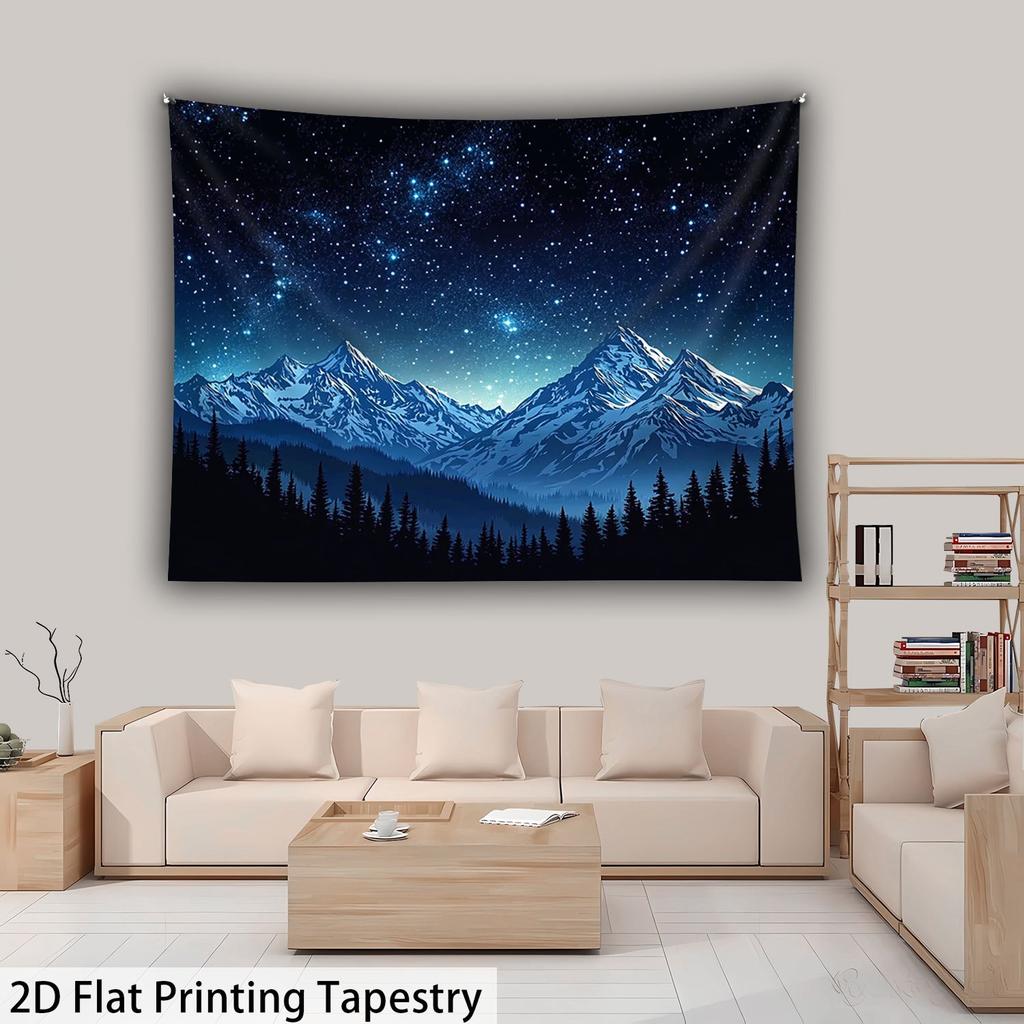 1Pc Starry Sky Snow Mountain Tapestry Wall Hanging, Decorative Fabric Poster for Bedroom, Living Room, Dorm & Home Decor