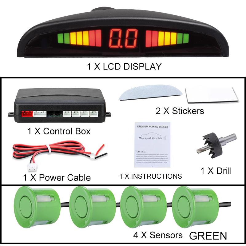 New LED Parking Sensor System Backlight Parktronic Monitor Display Kit Backup Detector Assistant 4 Probes