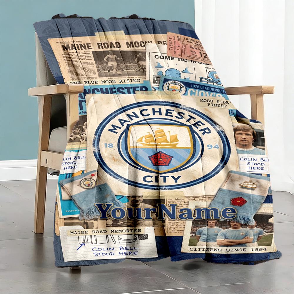 Manchester City Customize Text Blanket Gift Customizable Blanket Ultra-Soft Versatile for Nap Bed Picnics Office for All Occasions