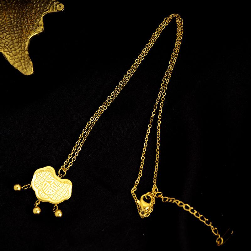 

Ruyi Longevity Lock Necklace - Stainless Steel, High-End Ethnic Clavicle Chain for Women, Secure Fit 18K