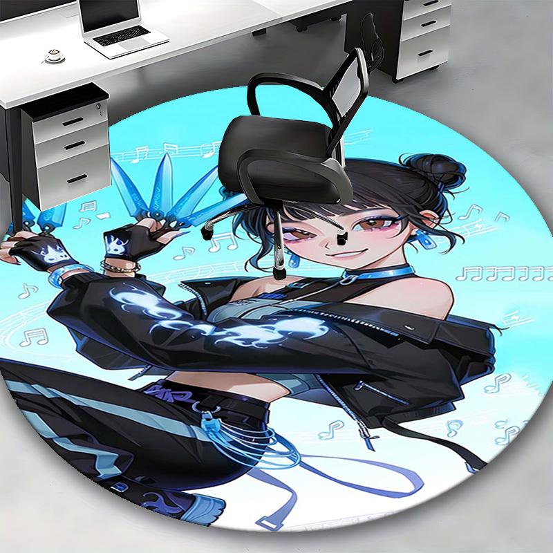1pc Anime Cartoon Design Round Carpet Office Chair Mat, NonSlip Rug for Home Decor, Living Room