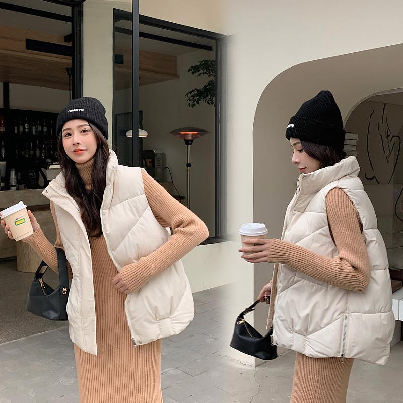 New Autumn and Winter Women s Fashionable Down Cotton Vest Vest Vest Loose and Versatile Outer Wear Cotton Vest M