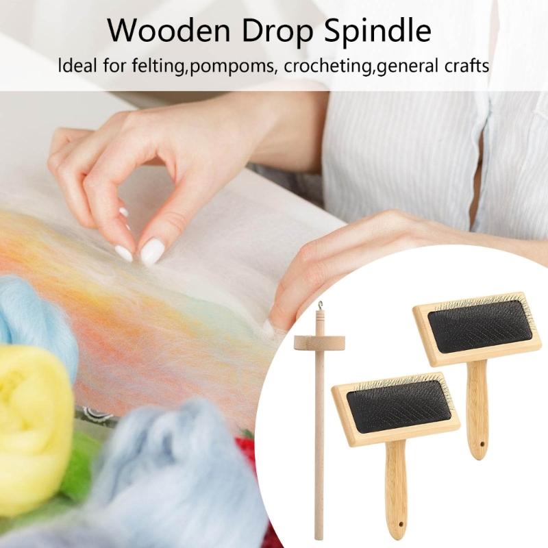 2PCS Plane Wood Fleece Carders And Drop Rod Set For Craft Felting Projects With Even Twirling Equipment