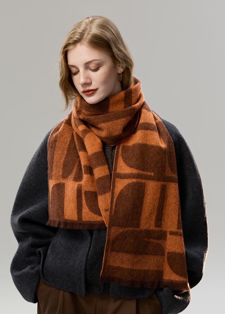 ELLE 100% Sheepskin Scarf Women's Autumn and Winter Warm Fashion Letter Jacquard Shawl Dual purpose