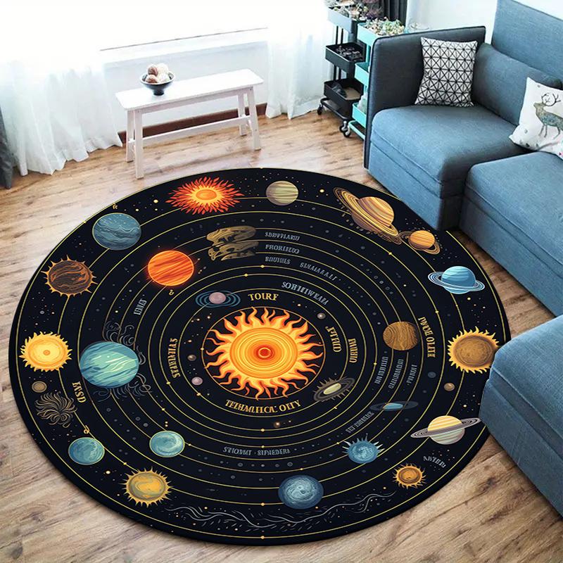 Planet Sun Round Area Rug,Carpet Rug for Living Room Bedroom Sofa Playroom Decor,Non-slip Floor Mat