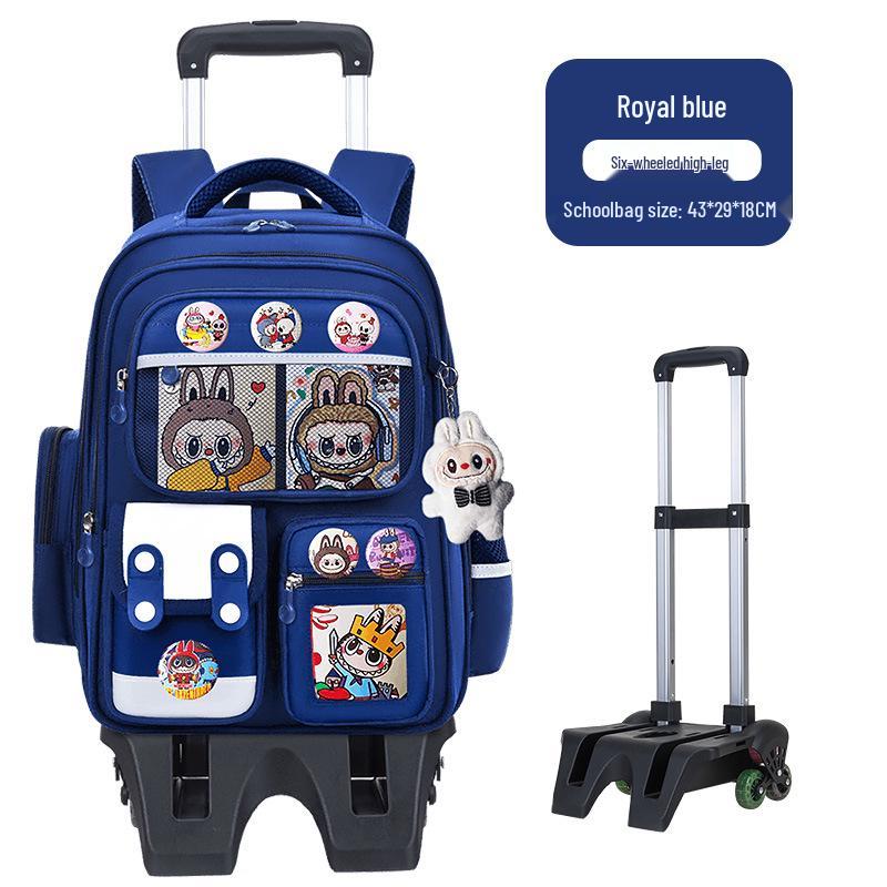 Cartoon Trolley Backpack for Grade 2-6 Students - Large Capacity Schoolbag for Boys & Girls