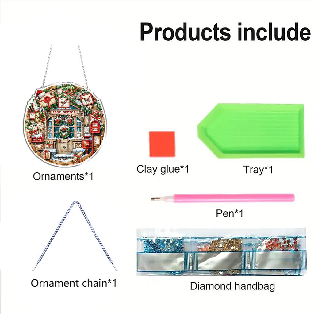 Christmas 2D Flat DIY Acrylic Diamond Art Pendant Hanging Gem Art Paintings Charm for Adults Gift Home Wall Or Window Decor