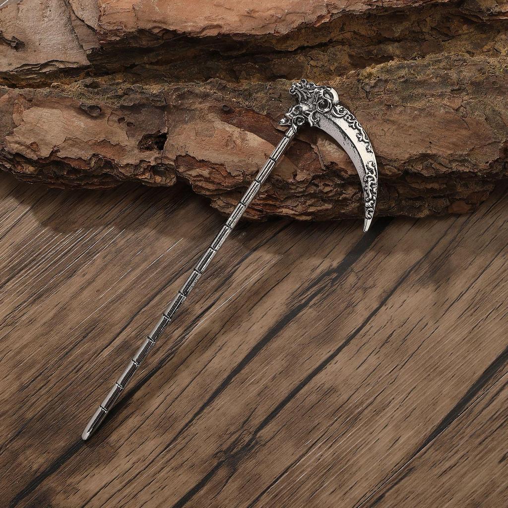 Gothic Skull Grim Reaper Scythe Hairpin Fork in Viking Norse Style