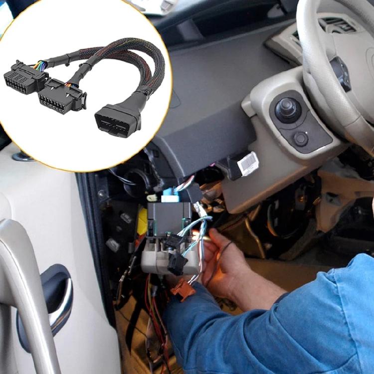 OBDII Extension Splitter Cord Adapter for Car Diagnostic Scanner OBD2 Splitter Cable 1 Male to 2 Female Extension Cable