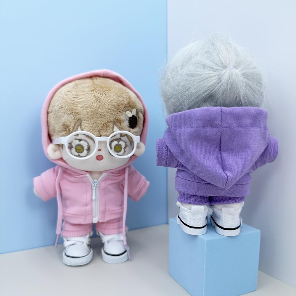 Niannyyhouse 10cm, 15cm, 20cm Plyšové oblečení, Mikina s kapucí, Kalhoty, Brýle, Plátěné boty, Sportovní oblečení, Oblečení pro bavlněnou panenku (Černá-15cm)