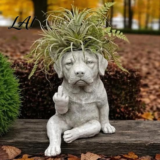 Unique Attitude Flowerpot Bulldog Creative Decorative Planter with Design Eye-Catching Garden Centerpiece Decor Indoor Outdoor Plant Pot Novelty