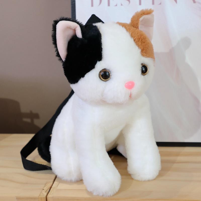 Милая сидящая кошка с тремя цветами, сумка, плюшевая игрушка, котенок, кукла, детский рюкзак, сумка-мессенджер, тряпичная кукла 30*25*20cm（0.25kg）